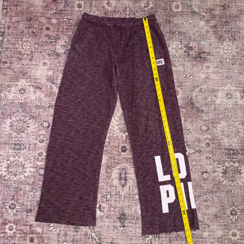 Victoria's Secret PINK Wide Leg Distressed Hem Sweatpants Marled Burgundy XS - Picture 3 of 6